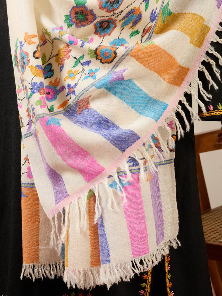 ImagePosh Palla Handloom Kani Pashmina Shawl – Mauve, Ivory
