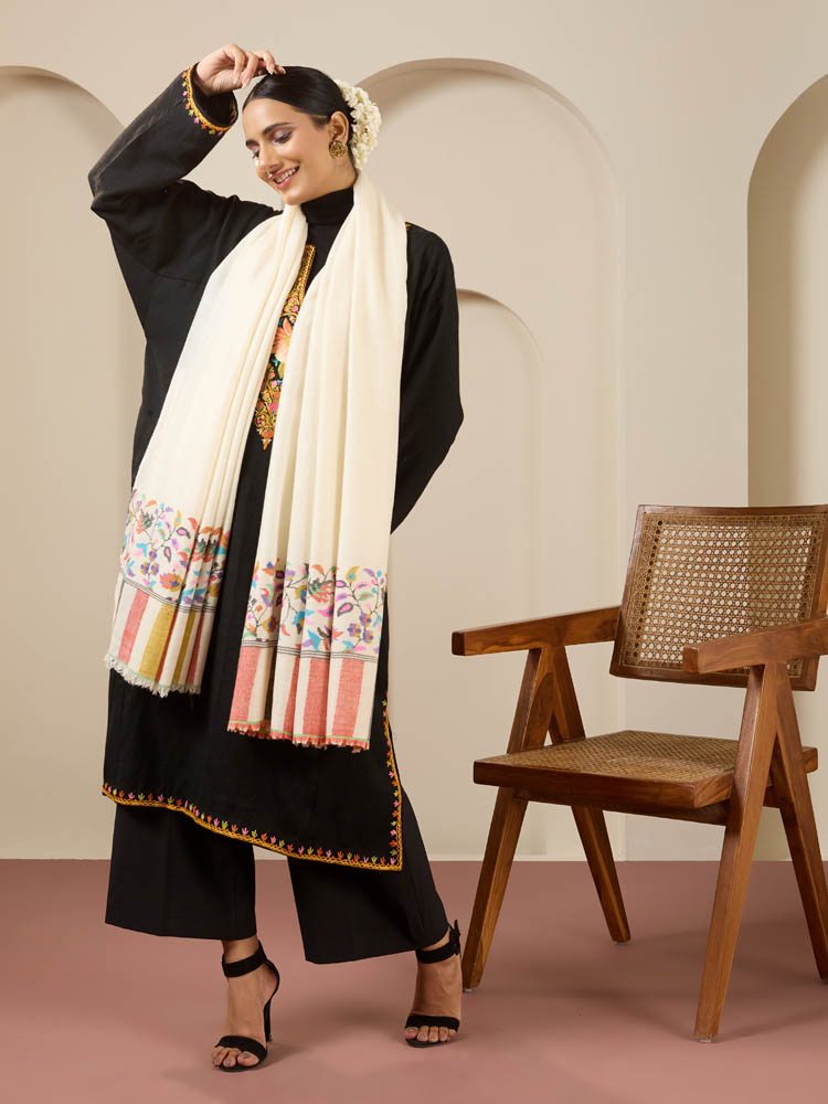 Zeb Palla Handloom Kani Pashmina Shawl - Saffron, Teal