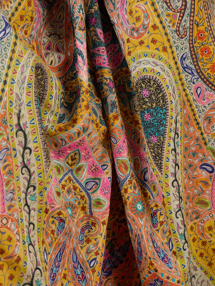 ImageShahkaar Pashmina Kalamkari Shawl – Golden Yellow Multi