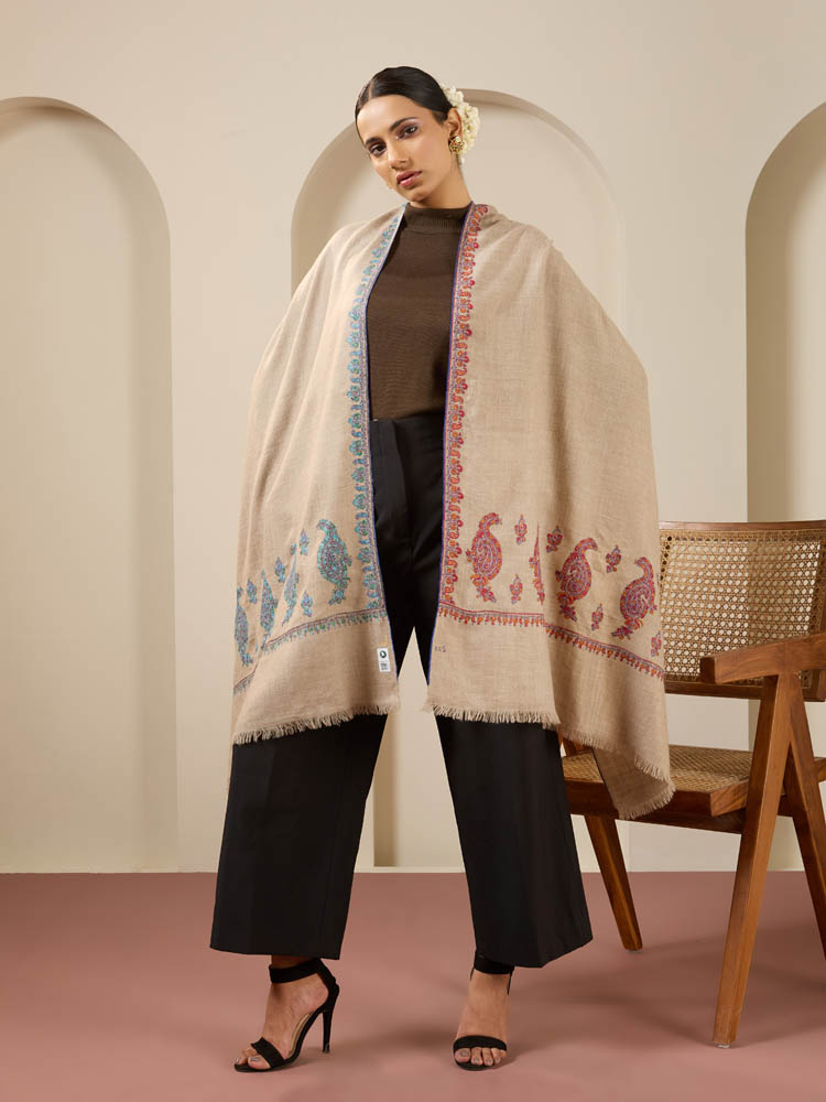 Numaish Palla Aksi Pashmina Stole - Turquoise, Taupe