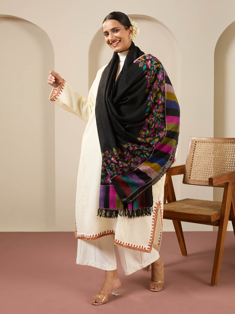 ImageGulrukh Palla Kani Pashmina Handloom Shawl – Multi, Black
