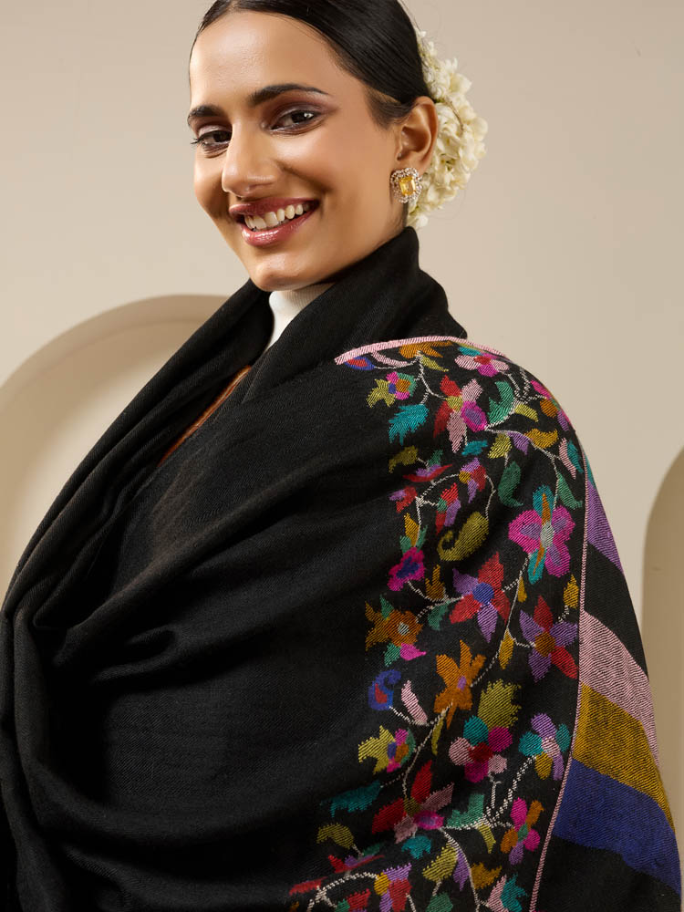 ImageGulrukh Palla Kani Pashmina Handloom Shawl – Multi, Black
