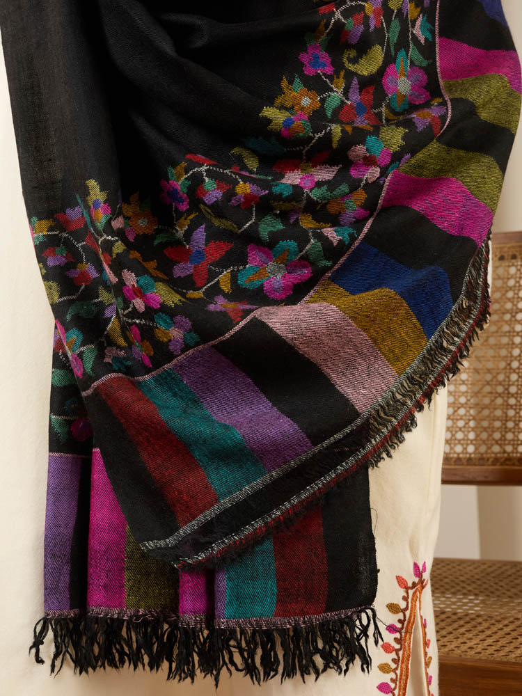 ImageGulrukh Palla Kani Pashmina Handloom Shawl – Multi, Black