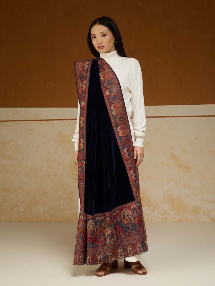 ImageRajkatha Border Velvet Wool Shawl – Oxide Blue