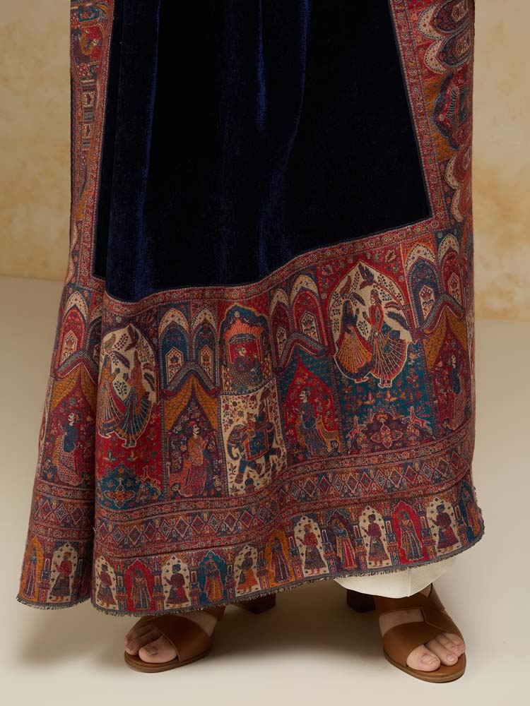 ImageRajkatha Border Velvet Wool Shawl – Oxide Blue
