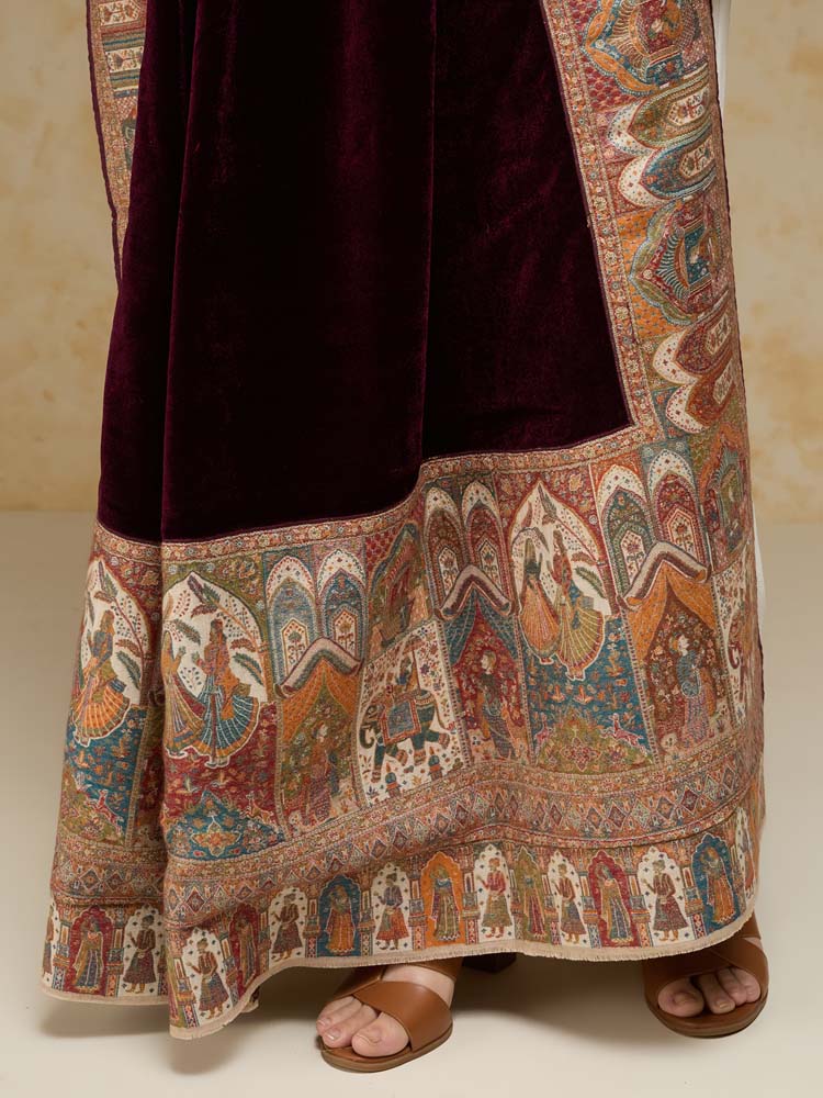 ImageRajkatha Border Velvet Wool Shawl – Mulberry