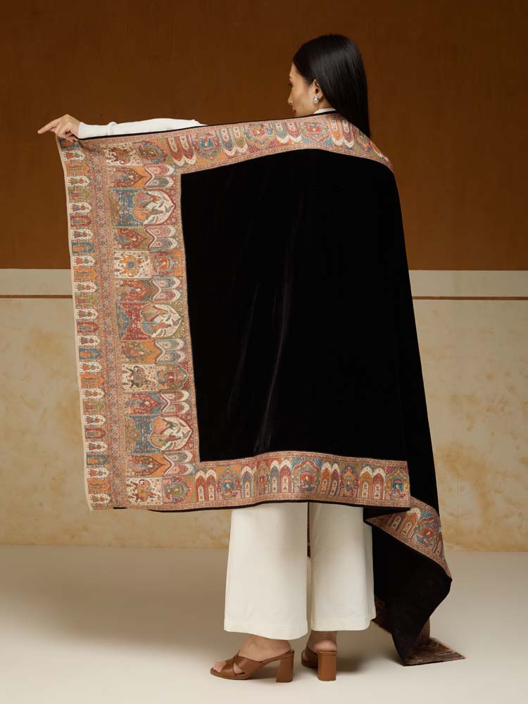 ImageRajkatha Border Velvet Wool Shawl – Bangalore Black
