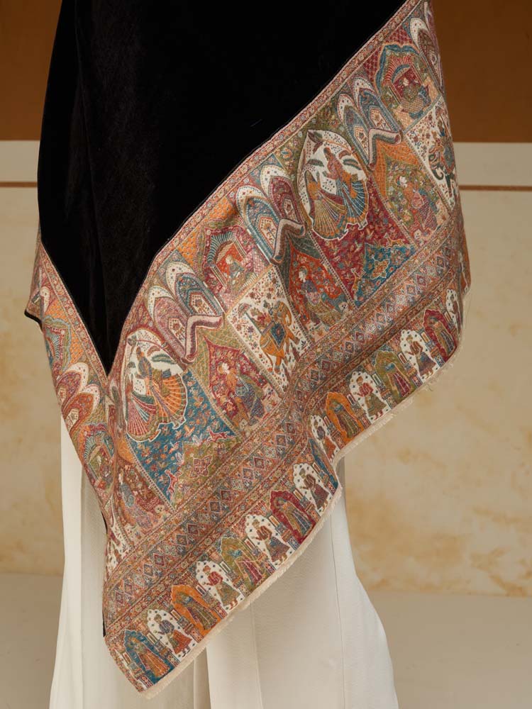 ImageRajkatha Border Velvet Wool Shawl – Bangalore Black