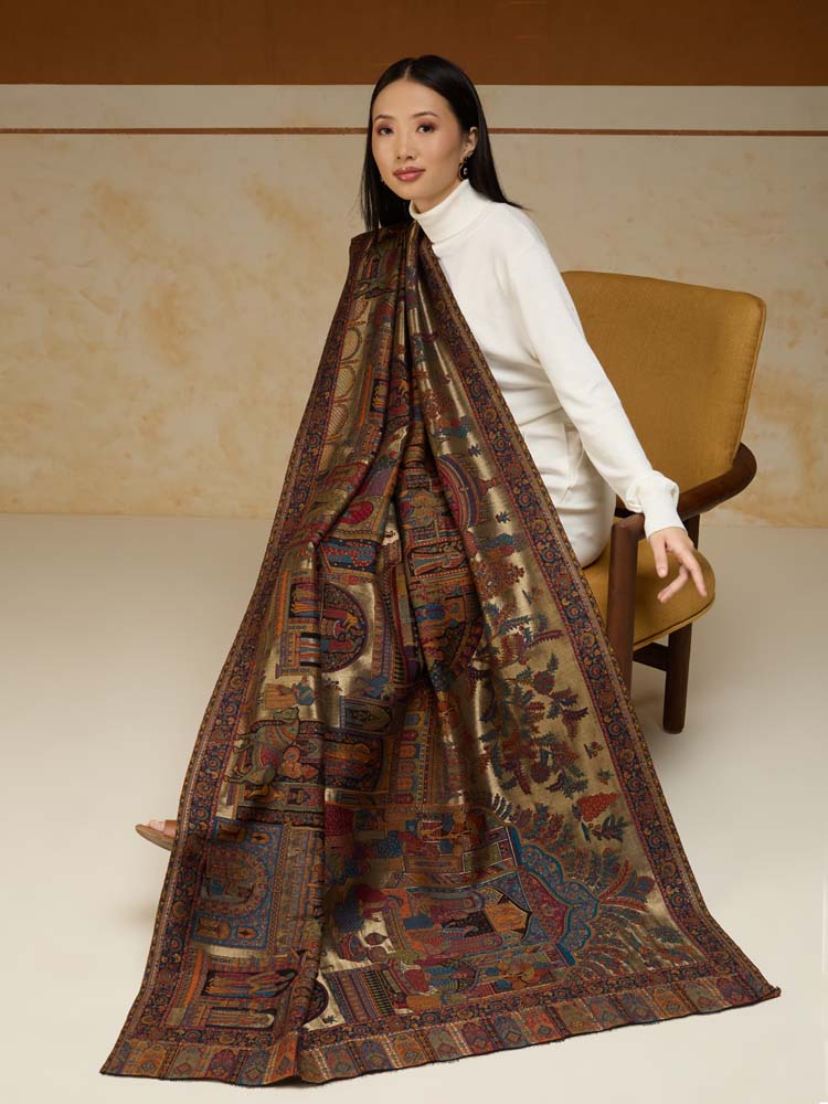 ImageFasana-e-Shah Kalamkari Zari Shawl – Arabian Gold
