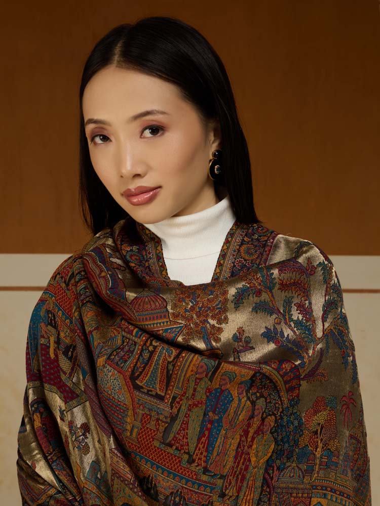 ImageFasana-e-Shah Kalamkari Zari Shawl – Arabian Gold