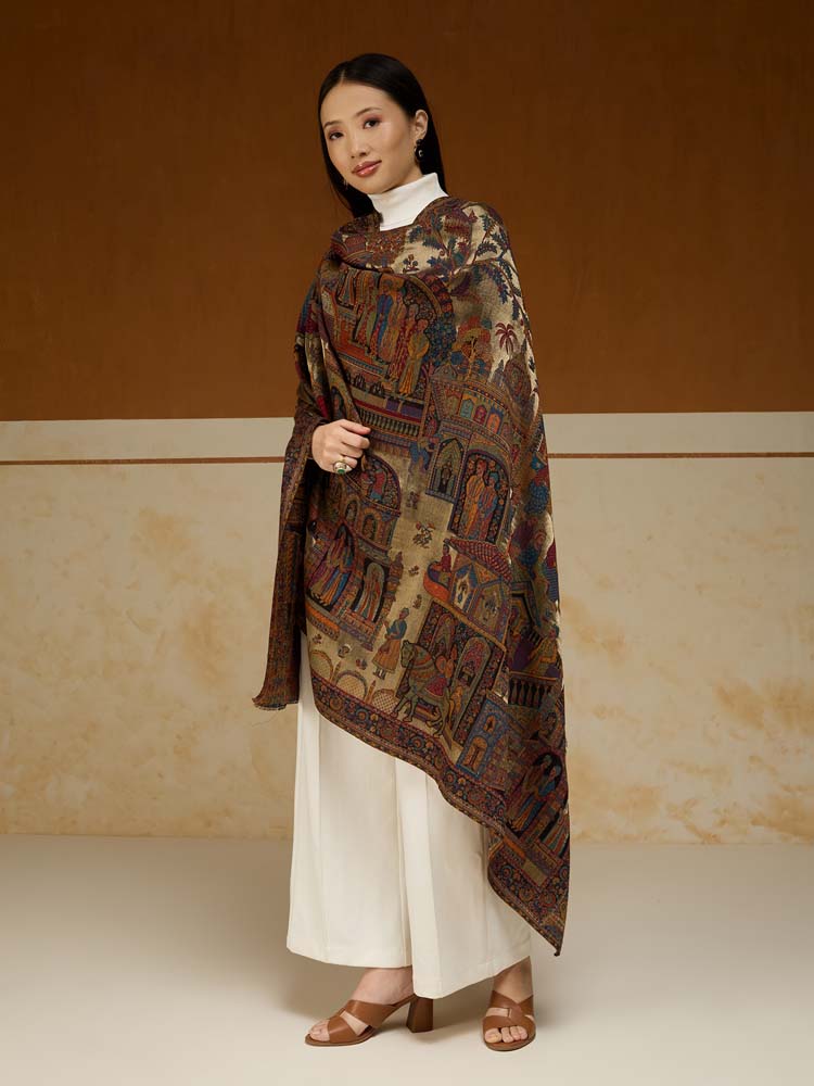ImageFasana-e-Shah Kalamkari Zari Shawl – Arabian Gold