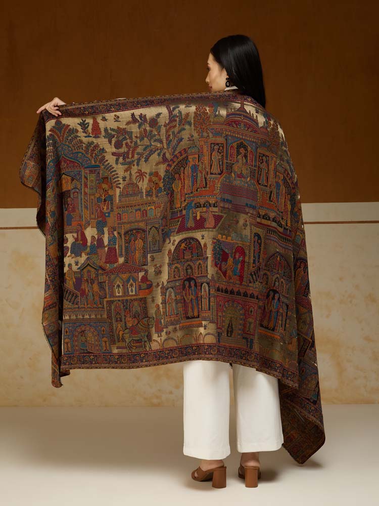 ImageFasana-e-Shah Kalamkari Zari Shawl – Arabian Gold