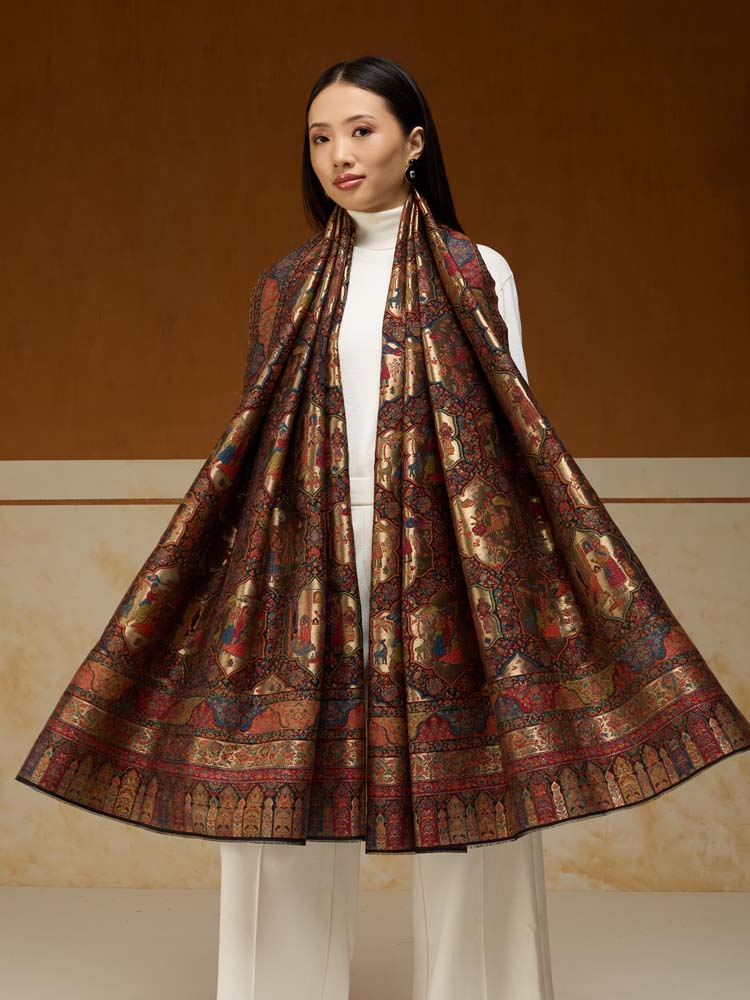 ImageNaqqashi Royale Kalamkari Zari Shawl- Gold, Black