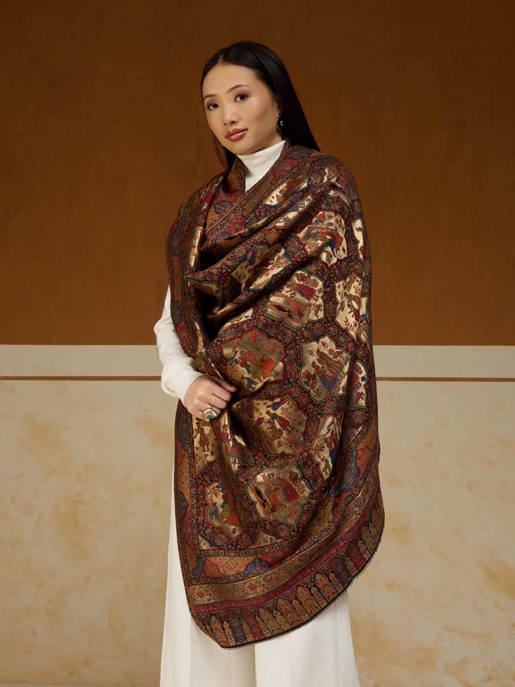 ImageNaqqashi Royale Kalamkari Zari Shawl- Gold, Black
