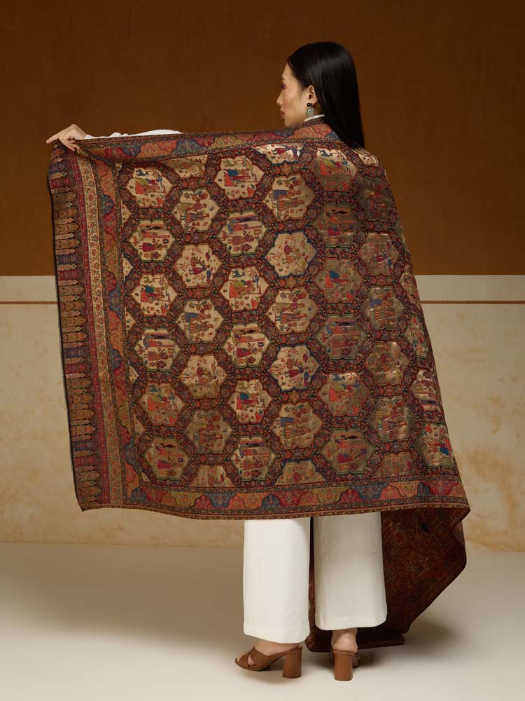 ImageNaqqashi Royale Kalamkari Zari Shawl- Gold, Black