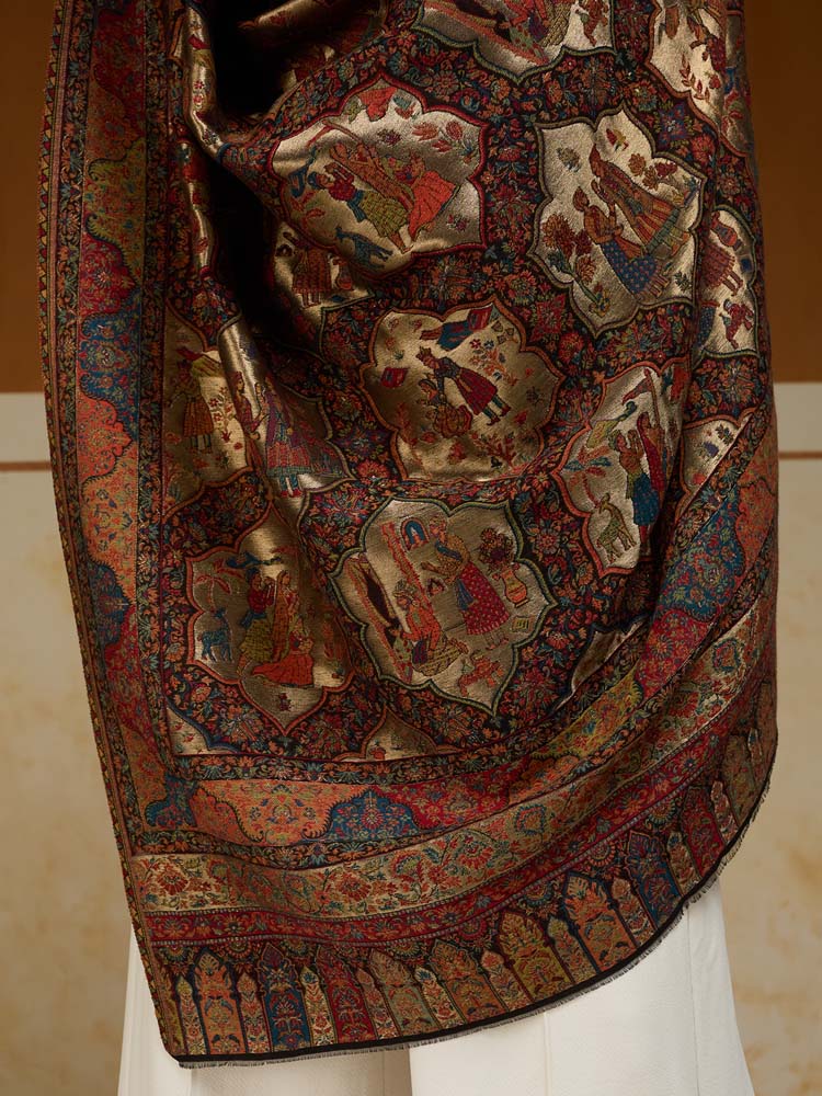 ImageNaqqashi Royale Kalamkari Zari Shawl- Gold, Black