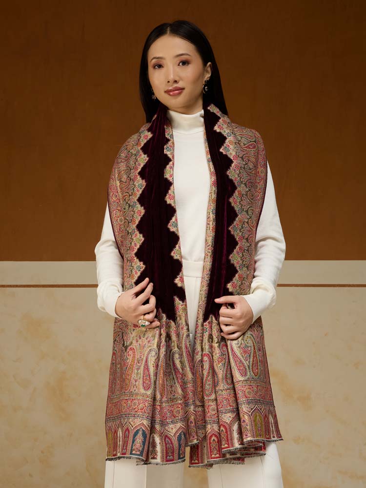 ImagePechdar Paisley Velvet Wool Shawl – Mulberry