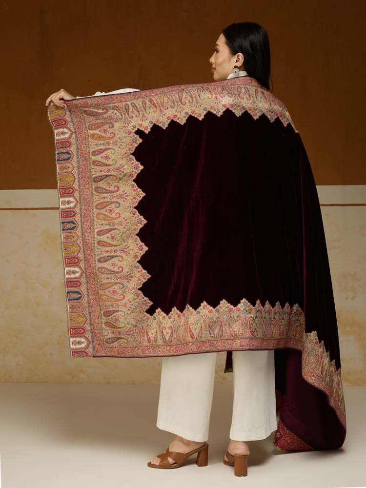 ImagePechdar Paisley Velvet Wool Shawl – Mulberry