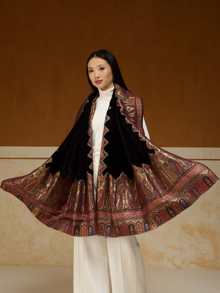 Pechdar Paisley Velvet Wool Shawl - Beirut Black