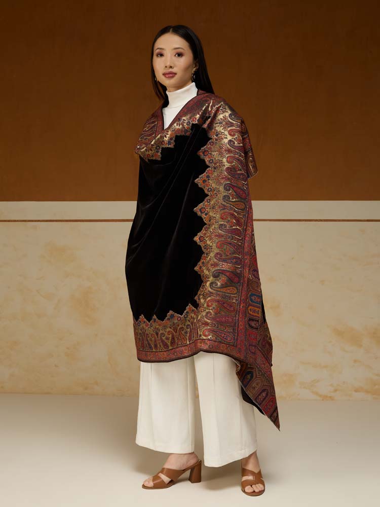 ImagePechdar Paisley Velvet Wool Shawl – Beirut Black
