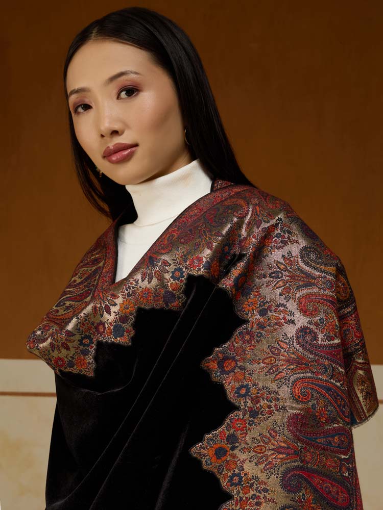 ImagePechdar Paisley Velvet Wool Shawl – Beirut Black