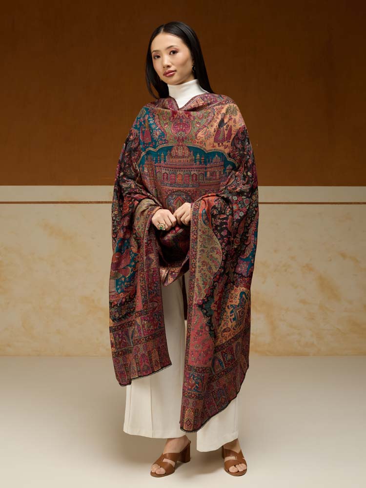 Raj Shobha Kalamkari Wool Shawl - Autumn Multi