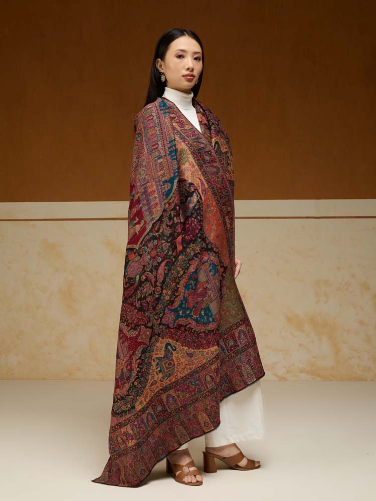 ImageRaj Shobha Kalamkari Wool Shawl – Autumn Multi