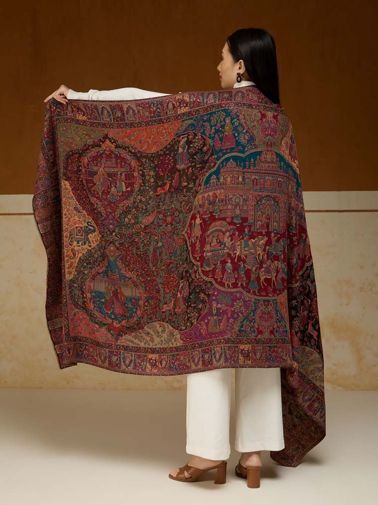 ImageRaj Shobha Kalamkari Wool Shawl – Autumn Multi