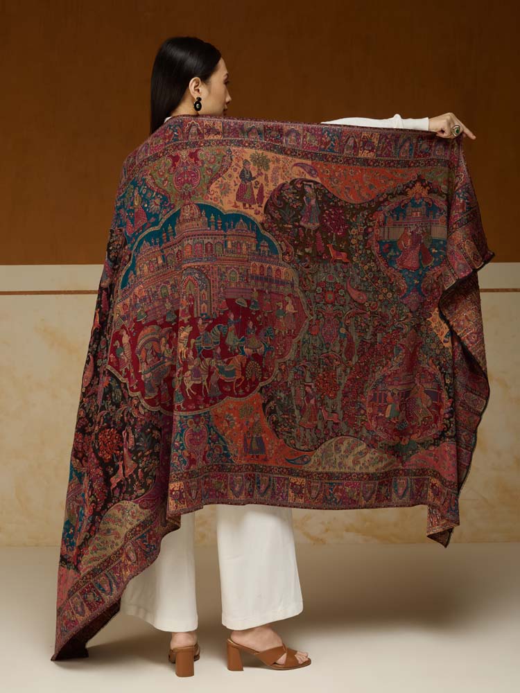 ImageRaj Shobha Kalamkari Wool Shawl – Autumn Multi