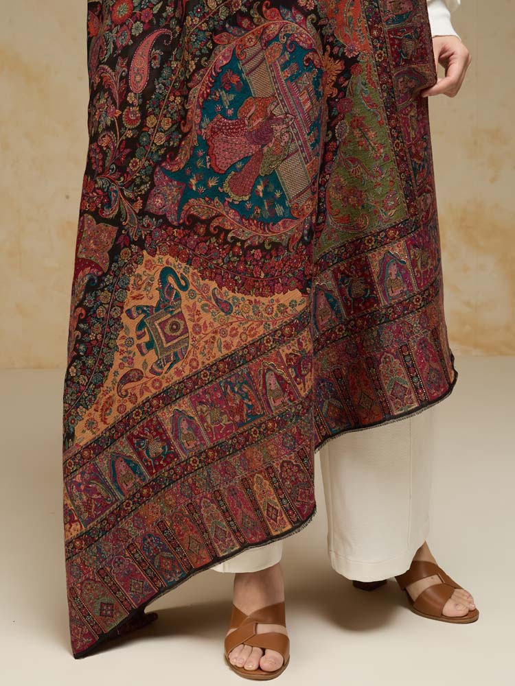 ImageRaj Shobha Kalamkari Wool Shawl – Autumn Multi