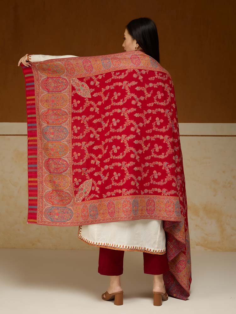 ImageKusumrekhā Floral Kani Shawl – Spice Red
