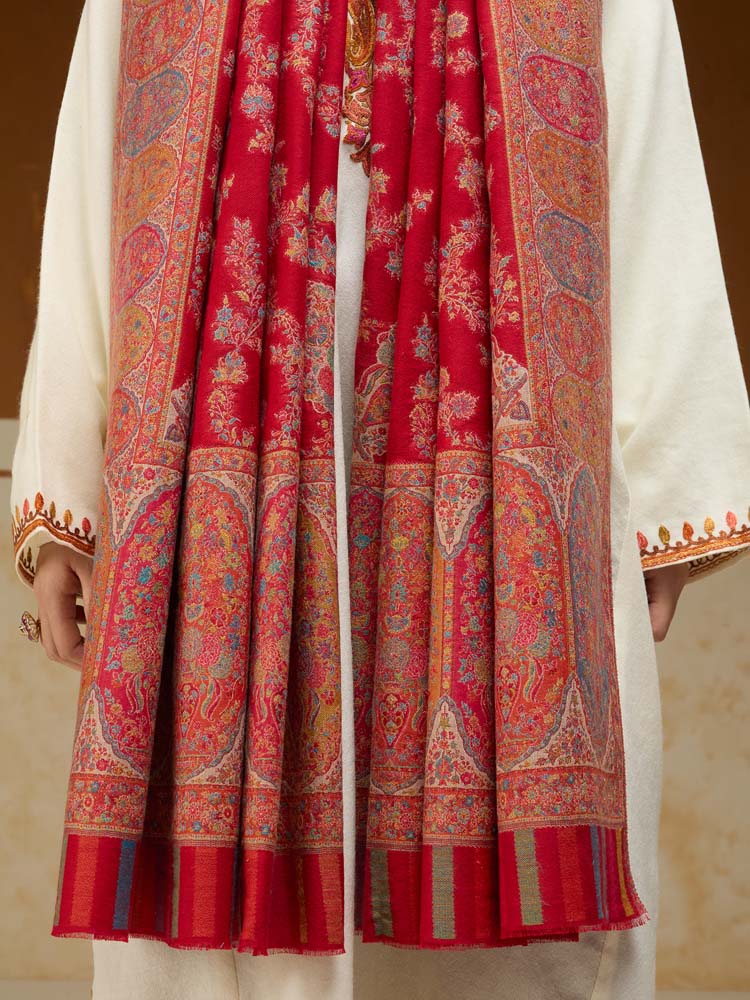 ImageKusumrekhā Floral Kani Shawl – Spice Red