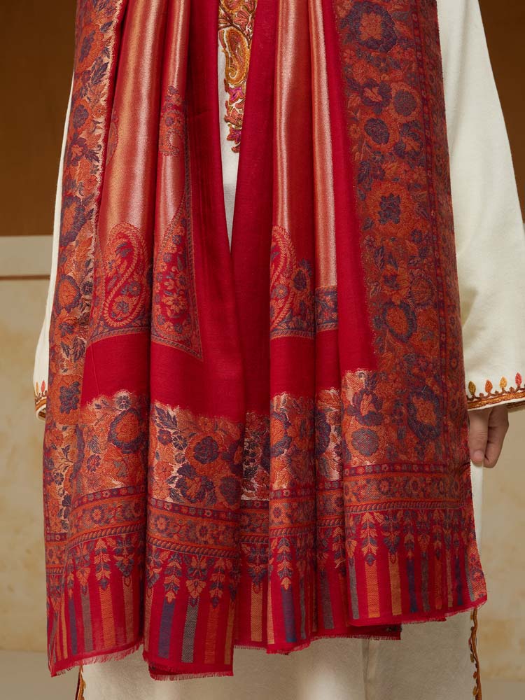 ImageSwarna Paisley Wool Zari Shawl – Chili Red