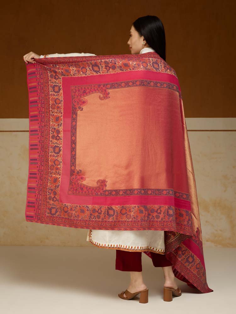 ImageSwarna Paisley Wool Zari Shawl – Soft Pink