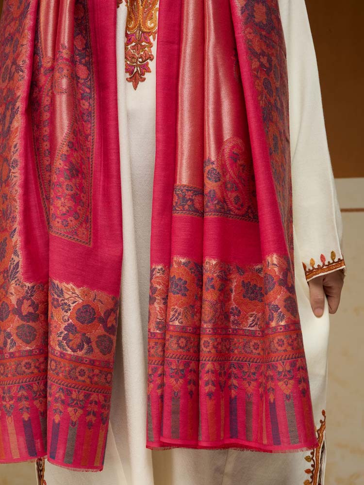ImageSwarna Paisley Wool Zari Shawl – Soft Pink