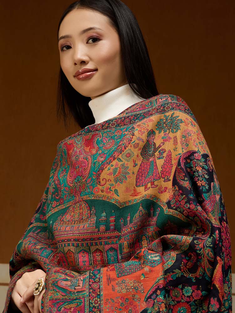ImageRaj Shobha Kalamkari Wool Shawl – Equinox Multi