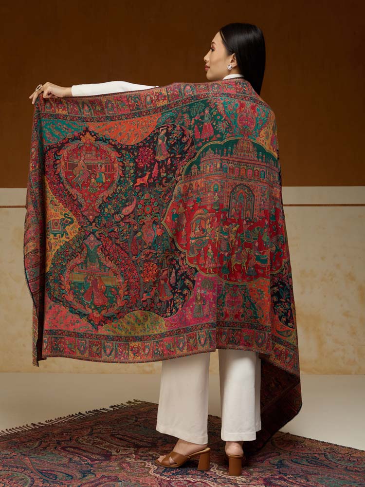ImageRaj Shobha Kalamkari Wool Shawl – Equinox Multi