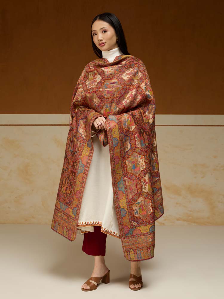 ImageNaqqashi Royale Kalamkari Zari Shawl – Scarlet, Gold