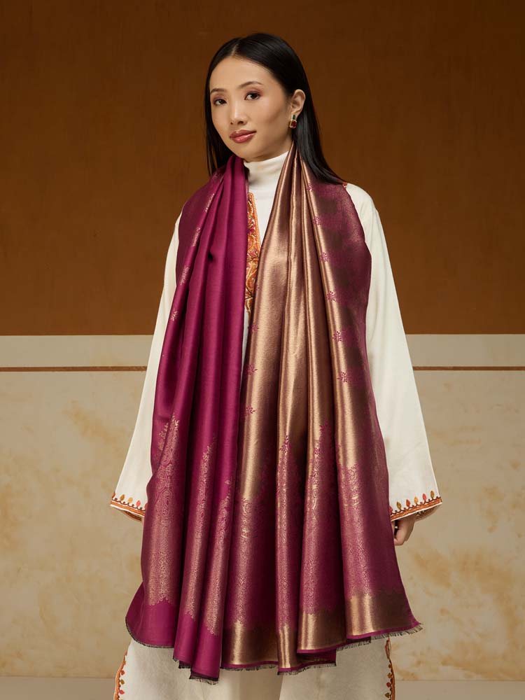 ImageNaqsh-e-DoRukh Zari Shawl – Aubergine, Gold