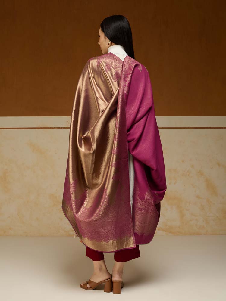 ImageNaqsh-e-DoRukh Zari Shawl – Aubergine, Gold