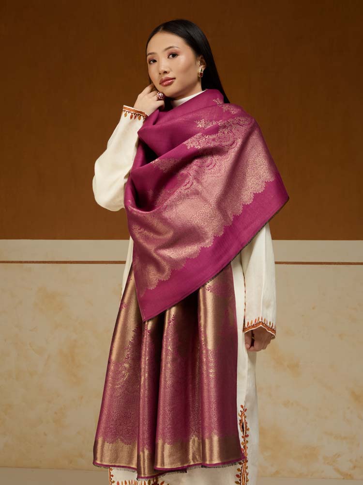 ImageNaqsh-e-DoRukh Zari Shawl – Aubergine, Gold