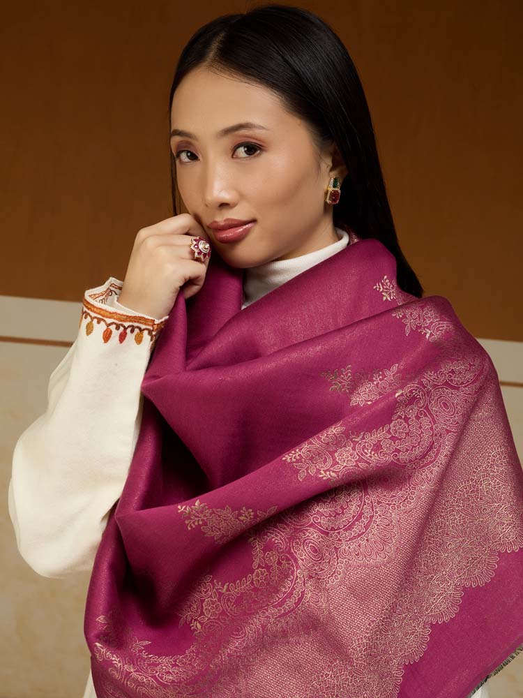 ImageNaqsh-e-DoRukh Zari Shawl – Aubergine, Gold