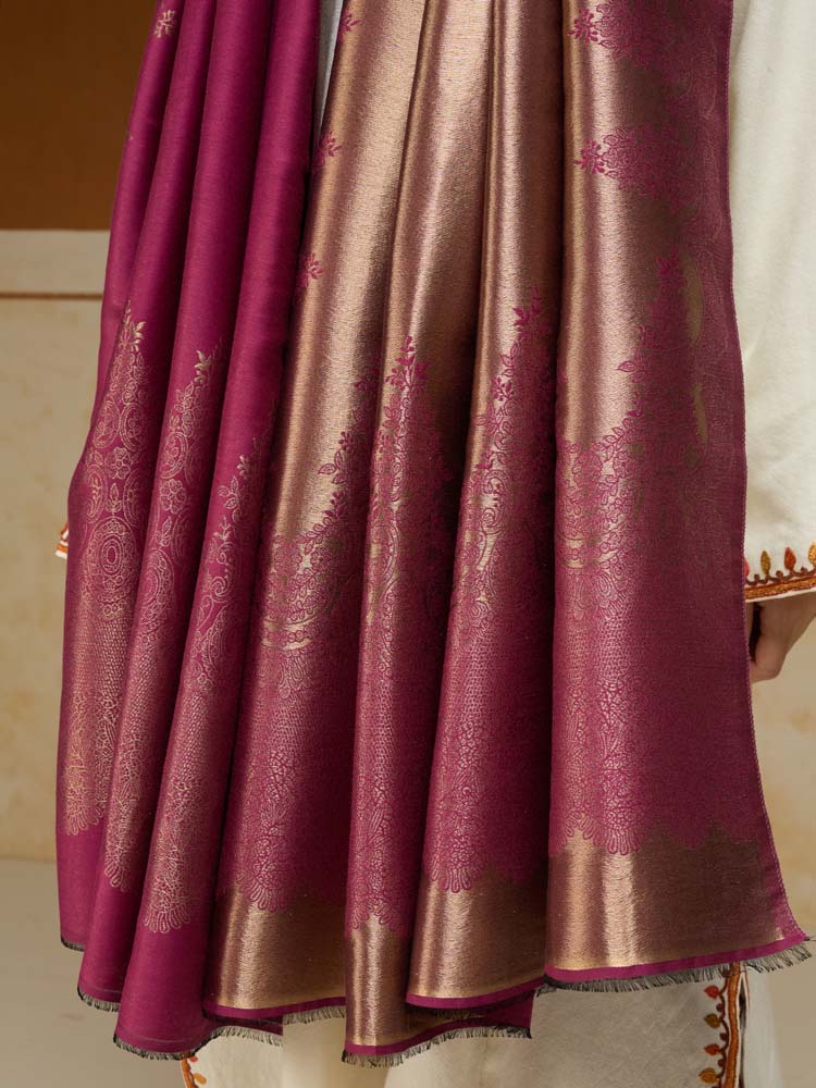 ImageNaqsh-e-DoRukh Zari Shawl – Aubergine, Gold