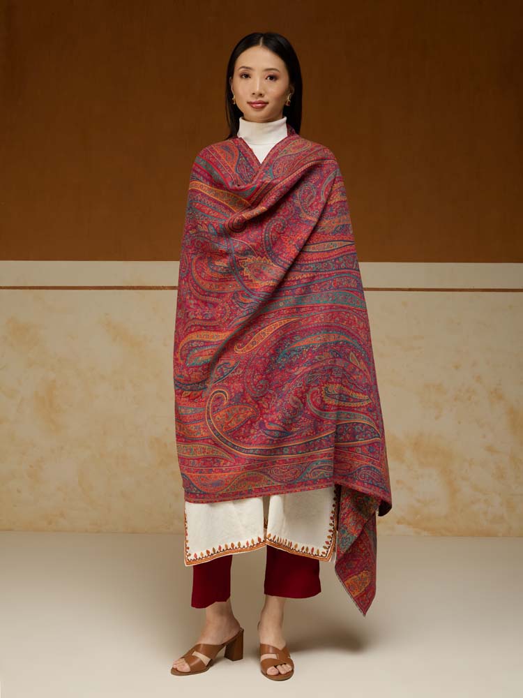 ImageEimaan Paisley Kalamkari Shawl – Fuchsia Red