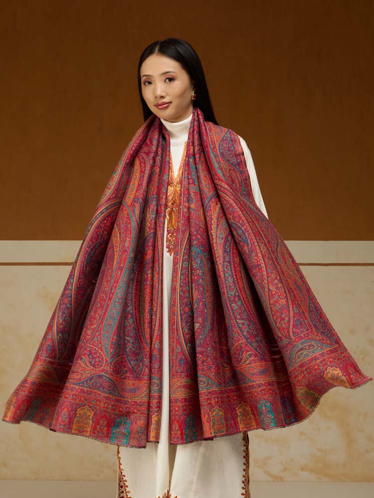 ImageEimaan Paisley Kalamkari Shawl – Fuchsia Red