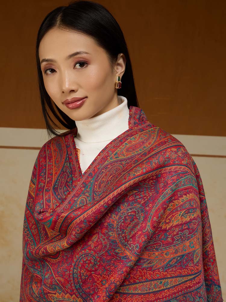 ImageEimaan Paisley Kalamkari Shawl – Fuchsia Red