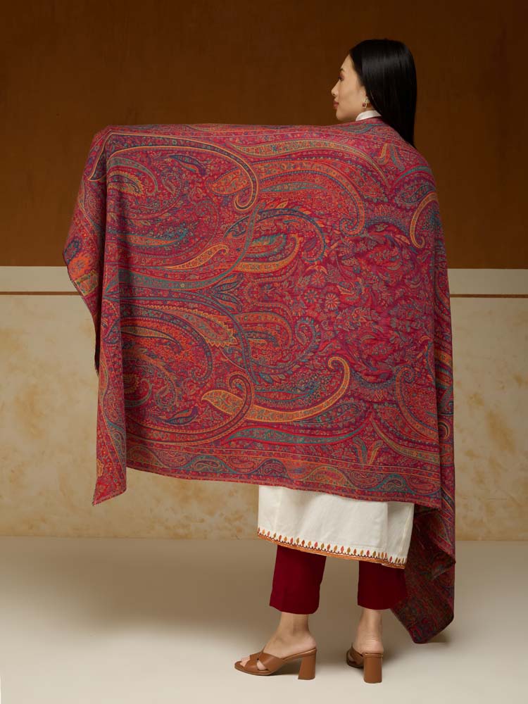 ImageEimaan Paisley Kalamkari Shawl – Fuchsia Red