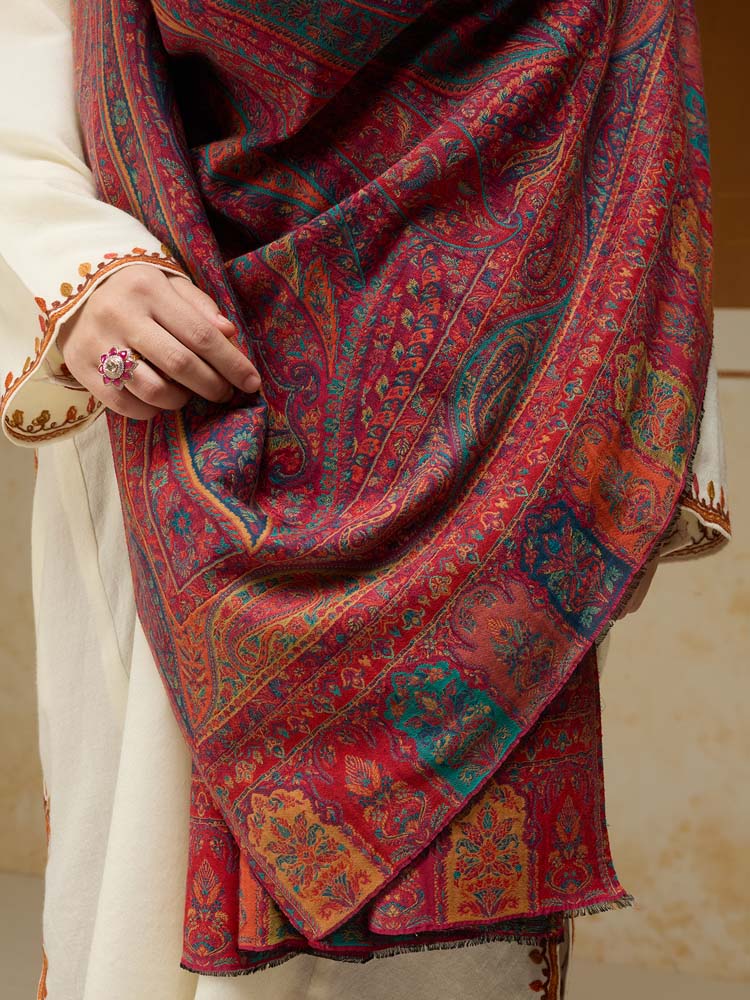 ImageEimaan Paisley Kalamkari Shawl – Fuchsia Red