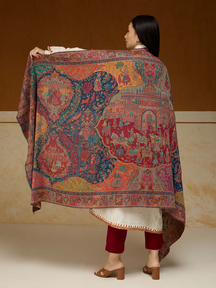 ImageRaj Shobha Kalamkari Wool Shawl – Imperial Multi