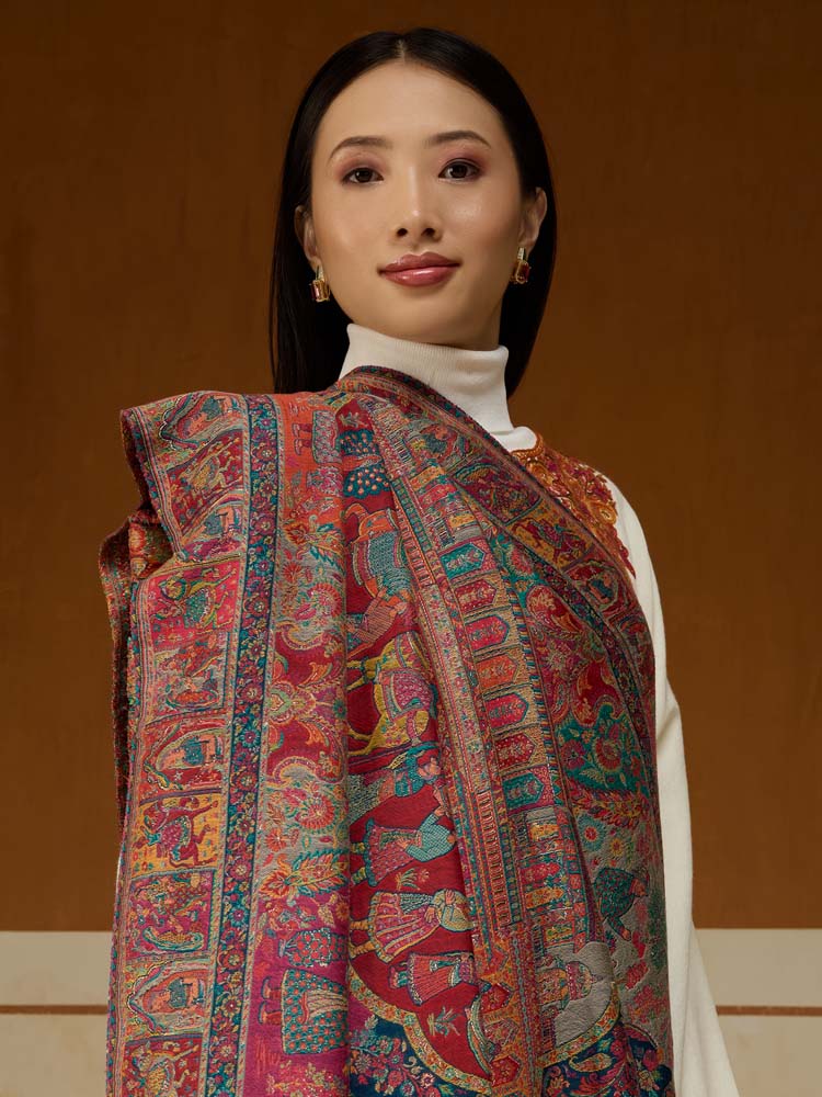 ImageRaj Shobha Kalamkari Wool Shawl – Imperial Multi